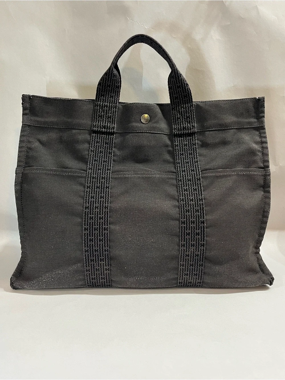 Hermes Fourre Tout MM Gray Black Toile H Canvas Tote Bag France AS-IS 🇫🇷